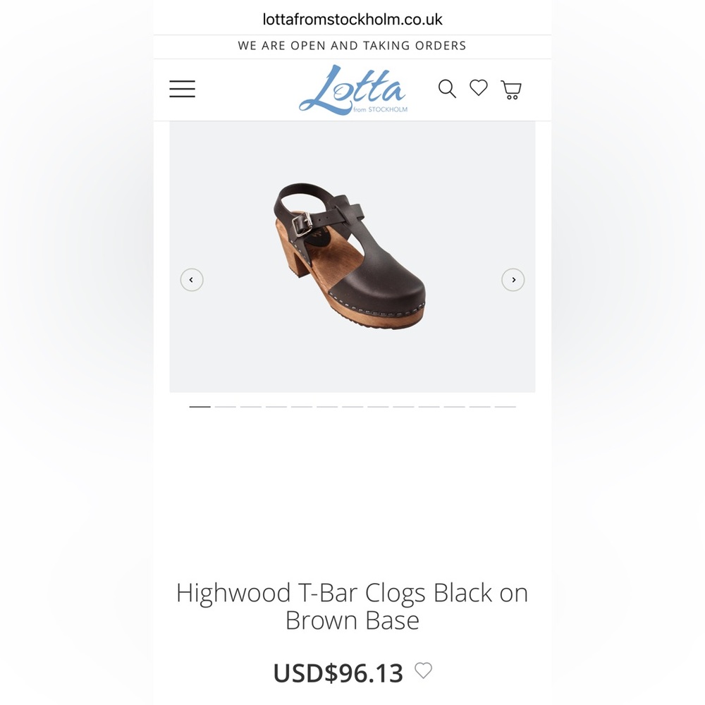 Lotta from Stockholm Highwood T-Bar Clogs Black on Brown Base. Mary Janes.